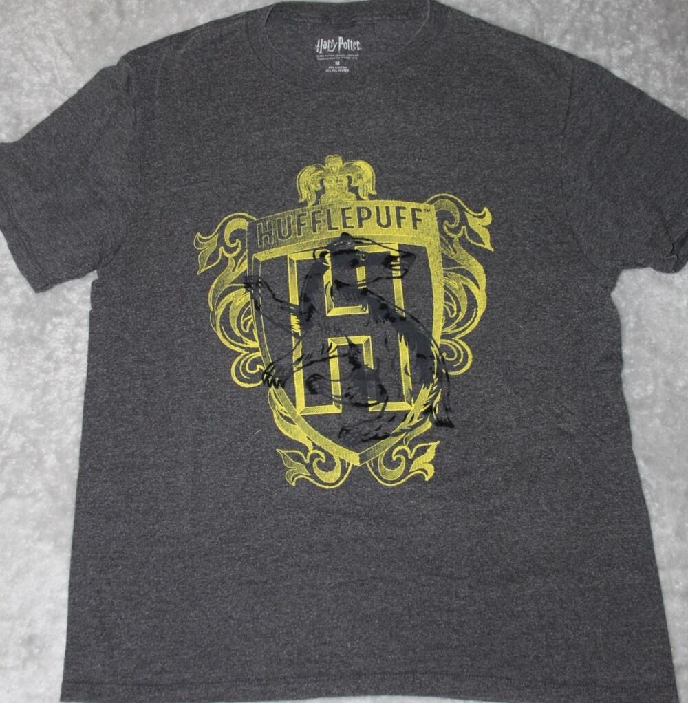 Harry Potter Shirt Mens M Gray Short Sleeve Hufflepuff Graphic Tagless